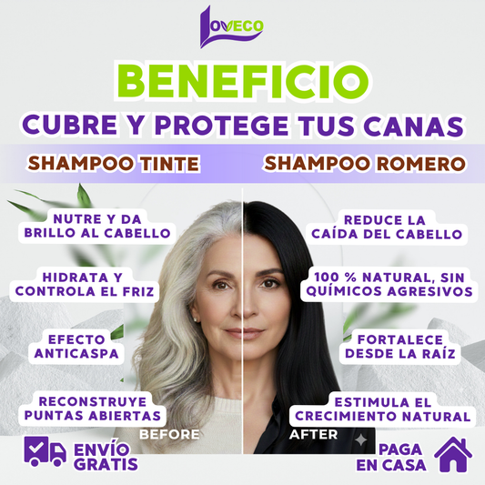 COMBO COLOR + FUERZA (SHAMPOO TINTE CUBRE CANAS 400 ML + SHAMPOO ROMERO 500 ML)