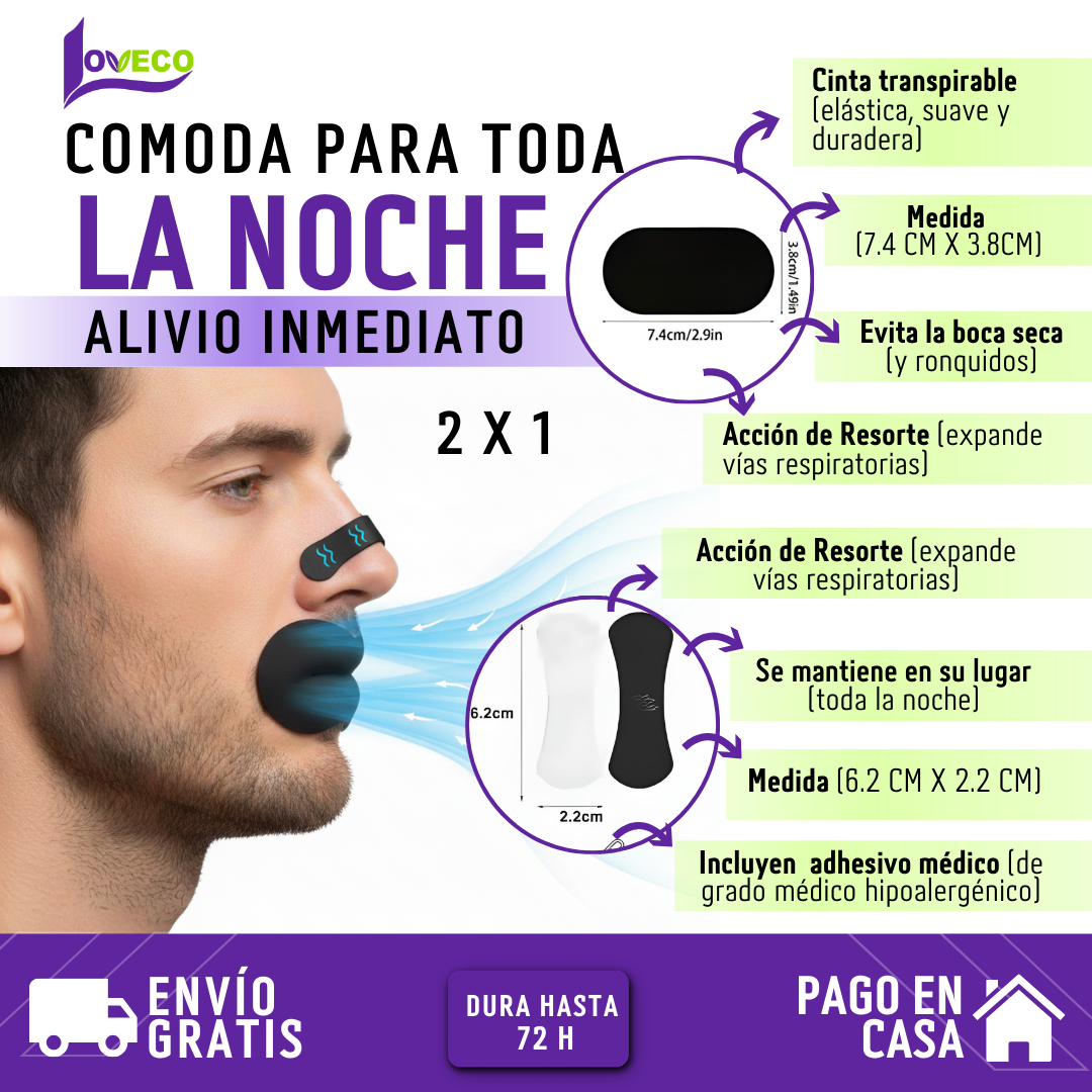 PACK SUEÑO PROFUNDO 2 X 1 (30 PARCHES BUCALES NEGRO + 30 TIRAS NASALES NEGRO)