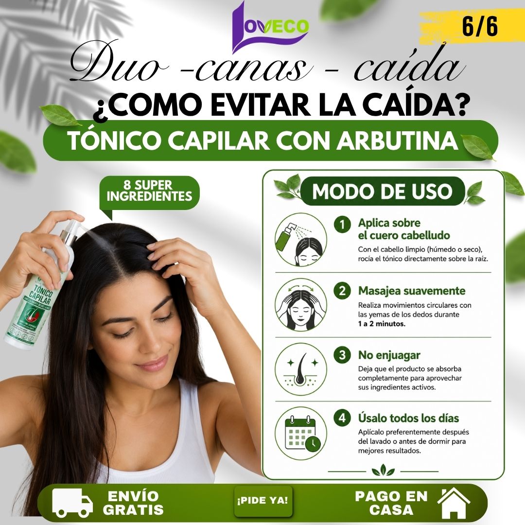 DUO ADIÓS CANAS + CAÍDA SOLUCIÓN DE RAIZ (SHAMPOO TINTE CUBRE CANAS 400ML + TÓNICO CAPILAR CON ARBUTINA Y CAFEÍNA 120 ML)