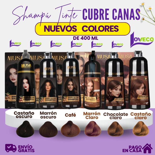 COMBO COLOR + FUERZA (SHAMPOO TINTE CUBRE CANAS 400 ML + SHAMPOO ROMERO 500 ML)